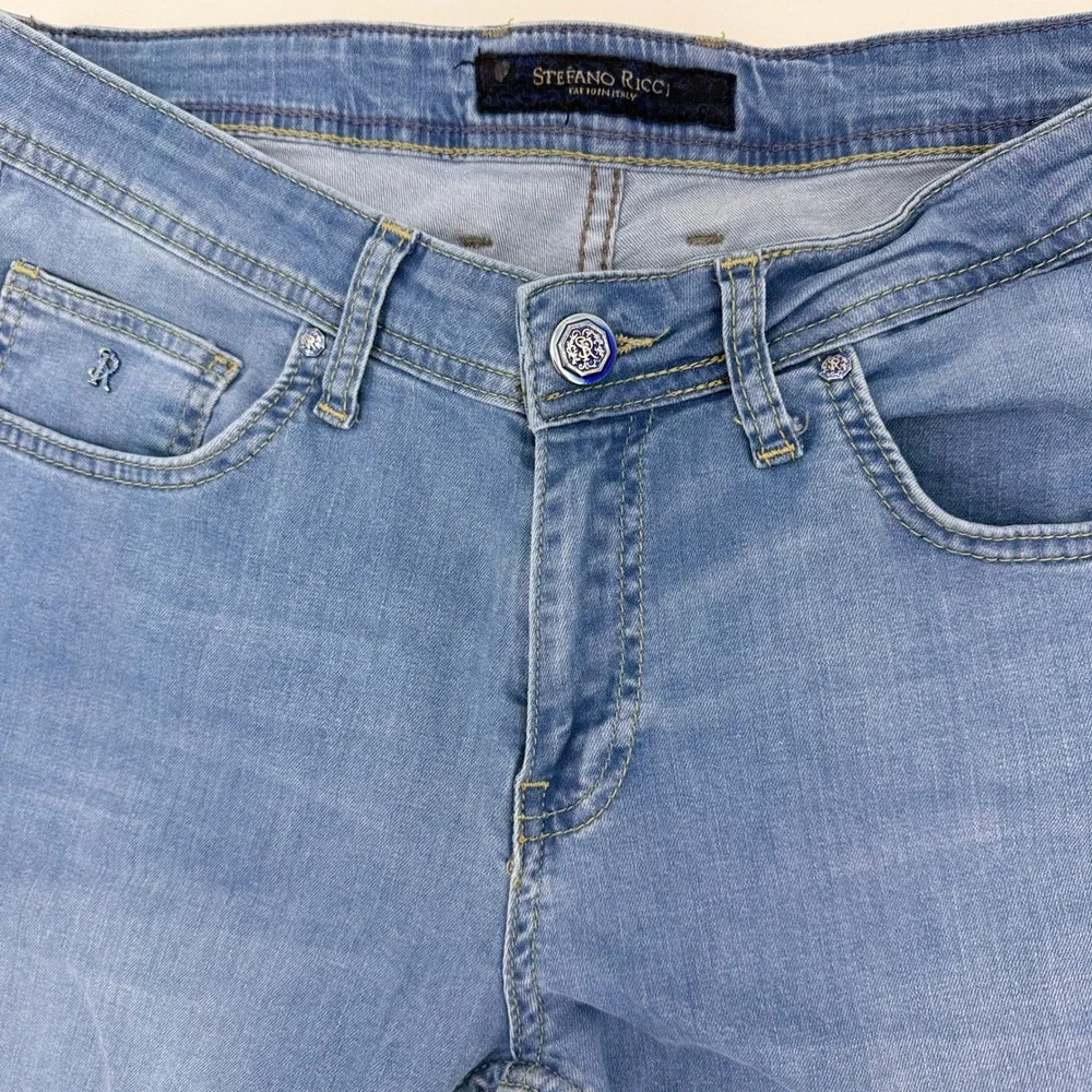 Stefano Ricci Mens Slim Straight Leg Jeans Light Wash Blue Luxury Denim 30x31